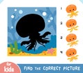 Find the correct shadow, education game for kids, Cute jellyfish and undersea background