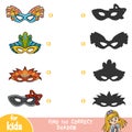 Find the correct shadow, education game, set of Carnival masks