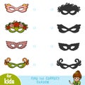 Find the correct shadow, education game, set of Carnival masks