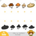 Find the correct shadow, education game. Set of mens hats