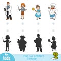 Find the correct shadow, education game. Set of professions Royalty Free Stock Photo