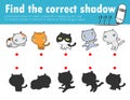 Find the correct shadow. Educational game for children, Shadow Matching Game for kids, Visual game for kid.