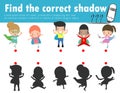 Find the correct shadow. Educational game for children, Shadow Matching Game for kids, Visual game for kid.