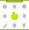 Find the correct shadow. Find and match the correct shadow of Apple. Educational children game, printable worksheet, vector Royalty Free Stock Photo