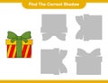 Find the correct shadow. Find and match the correct shadow of Box Gift. Educational children game, printable worksheet, vector Royalty Free Stock Photo