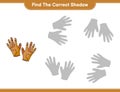 Find the correct shadow. Find and match the correct shadow of Golf Gloves. Educational children game, printable worksheet, vector