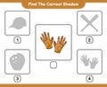 Find the correct shadow. Find and match the correct shadow of Golf Gloves. Educational children game, printable worksheet, vector