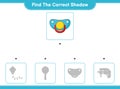 Find the correct shadow. Find and match the correct shadow of Pacifier. Educational children game, printable worksheet, vector Royalty Free Stock Photo