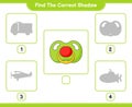 Find the correct shadow. Find and match the correct shadow of Pacifier. Educational children game, printable worksheet, vector Royalty Free Stock Photo