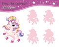 Find correct shadow funny joyful baby unicorn vector