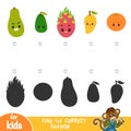 Find the correct shadow, game for children. Set of fruits Royalty Free Stock Photo