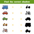 Find the correct shadow, game for children. Set of transport