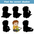 Find the correct shadow, game for children, Young boy reading a Royalty Free Stock Photo