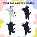 Find the correct shadow game. Fun activity page for kids