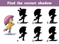 Find the correct shadow. Girl running with an umbrella