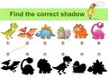 Find correct shadow. Kids educational game. Dinosaurs Royalty Free Stock Photo