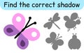 Find the correct shadow. Kids game. Educational matching game for children. Insect theme Royalty Free Stock Photo