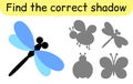 Find the correct shadow. Kids game. Educational matching game for children. Insect theme Royalty Free Stock Photo