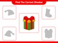 Find the correct shadow. Find and match the correct shadow of Box Gift. Educational children game, printable worksheet, vector Royalty Free Stock Photo