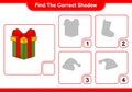 Find the correct shadow. Find and match the correct shadow of Box Gift. Educational children game, printable worksheet, vector Royalty Free Stock Photo