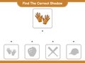 Find the correct shadow. Find and match the correct shadow of Golf Gloves. Educational children game, printable worksheet, vector