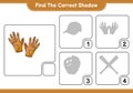 Find the correct shadow. Find and match the correct shadow of Golf Gloves. Educational children game, printable worksheet, vector