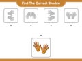 Find the correct shadow. Find and match the correct shadow of Golf Gloves. Educational children game, printable worksheet, vector