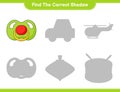 Find the correct shadow. Find and match the correct shadow of Pacifier. Educational children game, printable worksheet, vector Royalty Free Stock Photo