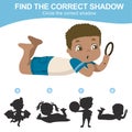 Summer theme find the correct shadow for kids. Find the shadow of a boy holding a magnifying glass Royalty Free Stock Photo