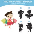 Matching shadow game for children. Summer theme find the correct shadow for kids. Royalty Free Stock Photo