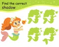 Find the correct shadow with mermaid and fish vector