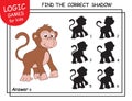 Find the correct shadow Monkey. Task with answer. Cute cartoon Ape. Learning matching game for child with fun animal. Logic Games Royalty Free Stock Photo