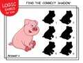 Find the correct shadow Pig. Task with answer. Cute cartoon Piglet. Learning matching game for child with fun animal. Logic Games Royalty Free Stock Photo