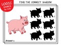 Find the correct shadow Pig. Task with answer. Cute cartoon Piglet. Learning matching game for child with fun animal. Logic Games Royalty Free Stock Photo