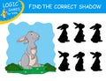Find the correct shadow the Rabbit. Cute cartoon rabbit on colorful background. Educational matching game for child