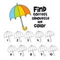 Find the correct shadow. Find 2 same objects. Educational game for children Royalty Free Stock Photo