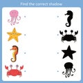 Find the correct shadow for sea animals Royalty Free Stock Photo