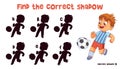Find the correct shadow. Soccer. Educational game for children Royalty Free Stock Photo