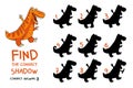 Find the correct shadow. Tyrannosaurus. Choose correct answer. Matching game Royalty Free Stock Photo