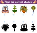 Find the correct shadow. Vector cartoon garden objects