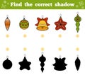 Find the correct shadow. Vector set of Christmas tree toys Royalty Free Stock Photo