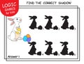 Find the correct shadow of white Rabbit with eggs. Task with answer. Cute cartoon Hare. Learning matching game with fun Bunny.