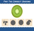 Find the correct shadows of cartoon kiwis. Searching and Matching game. Educational game for pre shool years kids and toddlers