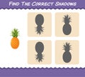 Find the correct shadows of cartoon pineapples. Searching and Matching game. Educational game for pre shool years kids and