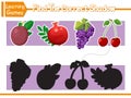 Find the correct shadows of cute cartoon fruits. Kids educational game. Vector Illustration. Character Cartoon Style