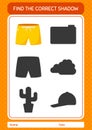Find the correct shadows game with beach short. worksheet for preschool kids, kids activity sheet