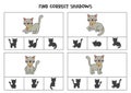 Find correct shadow of cute cats. Printable clip card games for children. Royalty Free Stock Photo
