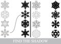 Find the correct shadows silhouettes of snowflakes. Royalty Free Stock Photo