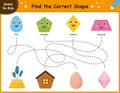Find the correct shape mini game. Maze for kids. Learning shapes activity page