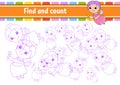 Find and count. Elderly fairy. Education developing worksheet. Activity page. Puzzle game for children. Logical thinking training